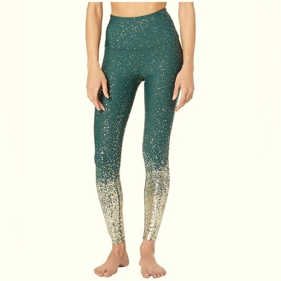 Beyond Yoga Pants - Beyond Yoga Women’s Metallic Speckled Leggings Green Gold Size Large